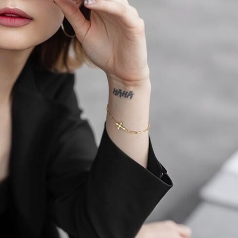 14K Gold Bracelets for Women Gold Chain Bracelets for Women Paperclip Bracelet for Womens Sleek Lines with Cross Element Womens Cross Bracelet 6.7/7.5/8.3 inches in Saudi Arabia