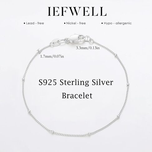 سوار من الفضة الاسترليني IEFWELL S925 للنساء - أساور سلسلة من الخرز الصناعي مطلية بالذهب الحقيقي عيار 14 قيراط 6.5/7/7.5/8/8.5/9 بوصة سوار من الفضة الاسترليني هدايا مجوهرات للنساء in Kuwait