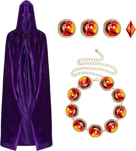 Toulite Halloween Costume for Women Purple Hooded Cloak Cape and Anime Cosplay Red Gems Waist Belt Costume Prop Accessories in Saudi Arabia