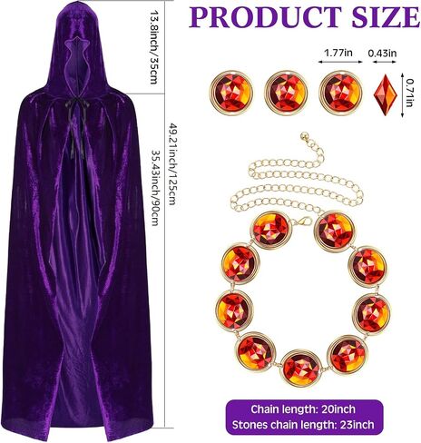 Toulite Halloween Costume for Women Purple Hooded Cloak Cape and Anime Cosplay Red Gems Waist Belt Costume Prop Accessories in Saudi Arabia