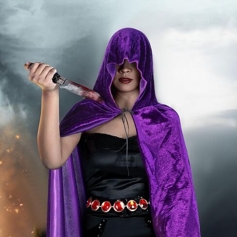 Toulite Halloween Costume for Women Purple Hooded Cloak Cape and Anime Cosplay Red Gems Waist Belt Costume Prop Accessories in Saudi Arabia