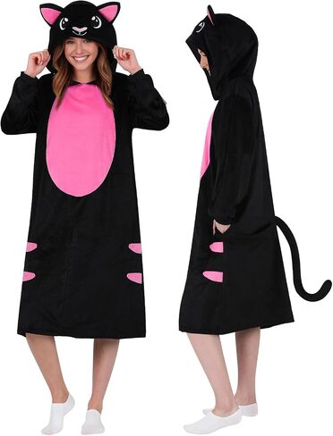 Animal Costume Hoodie Dress for Women - Plush, Loose & Relaxed Fit Costume with Hood & Tail for Halloween & Party in Kuwait