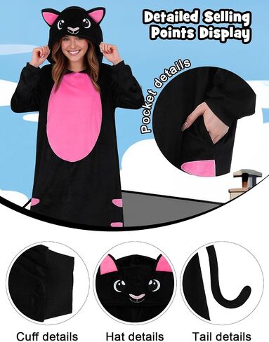 Animal Costume Hoodie Dress for Women - Plush, Loose & Relaxed Fit Costume with Hood & Tail for Halloween & Party in Kuwait