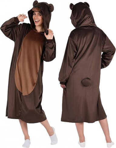 Animal Costume Hoodie Dress for Women - Plush, Loose & Relaxed Fit Costume with Hood & Tail for Halloween & Party in Kuwait