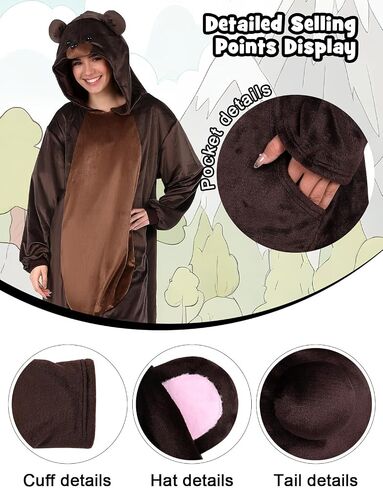 Animal Costume Hoodie Dress for Women - Plush, Loose & Relaxed Fit Costume with Hood & Tail for Halloween & Party in Kuwait