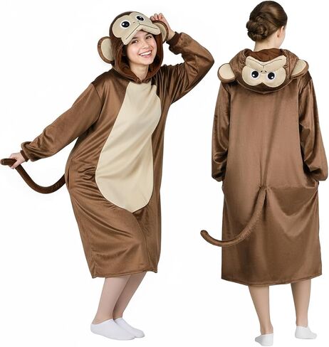 فستان بقلنسوة على شكل حيوان للنساء - زي قطيفة وفضفاض ومريح مع غطاء رأس وذيل للهالوين والحفلات in Kuwait