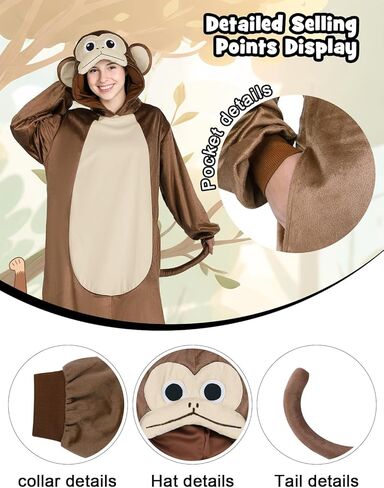 فستان بقلنسوة على شكل حيوان للنساء - زي قطيفة وفضفاض ومريح مع غطاء رأس وذيل للهالوين والحفلات in Kuwait