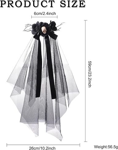Halloween Gothic Black Rose Bow Skull Lace Veil with Comb Wedding Bridal Veil Cosplay Hair Accessory for Halloween Party in Saudi Arabia
