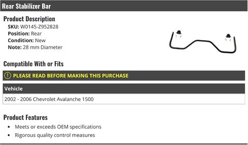 Rear Stabilizer Bar - 28mm Diameter - Compatible with 2002-2006 Chevy Avalanche 1500 in Saudi Arabia