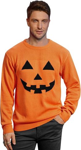 Arvilhill Men’s Halloween Sweater Scary Pumpkin Retro Skeleton Crewneck Knit Pullover Knitwear (S-2XL) in Saudi Arabia