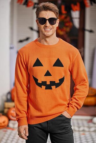 Arvilhill Men’s Halloween Sweater Scary Pumpkin Retro Skeleton Crewneck Knit Pullover Knitwear (S-2XL) in Saudi Arabia