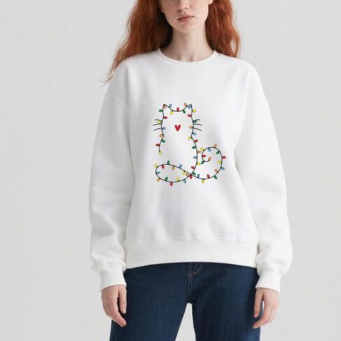 Cat Christmas Lights Sweatshirt Christmas Cat Sweatshirt For Women in Saudi Arabia