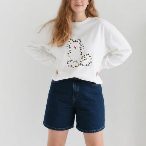 Cat Christmas Lights Sweatshirt Christmas Cat Sweatshirt For Women in Saudi Arabia