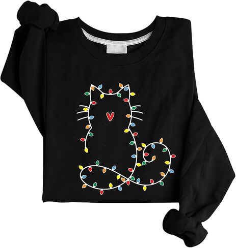 Cat Christmas Lights Sweatshirt Christmas Cat Sweatshirt For Women in Saudi Arabia