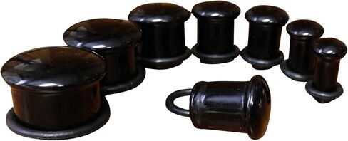 PAIR of Stunning Single Flare Black Onyx Stone Plugs with O-Rings - Gauges - Organic - Body Jewelry in Saudi Arabia
