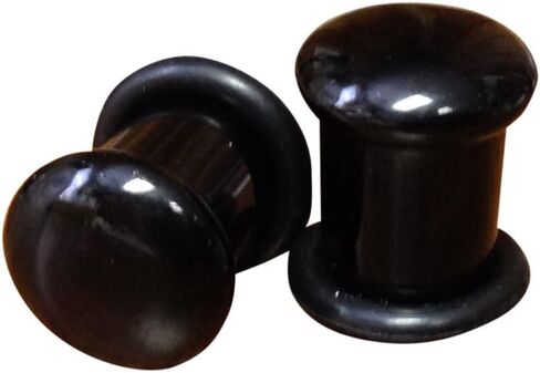 PAIR of Stunning Single Flare Black Onyx Stone Plugs with O-Rings - Gauges - Organic - Body Jewelry in Saudi Arabia