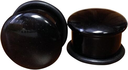 PAIR of Stunning Single Flare Black Onyx Stone Plugs with O-Rings - Gauges - Organic - Body Jewelry in Saudi Arabia
