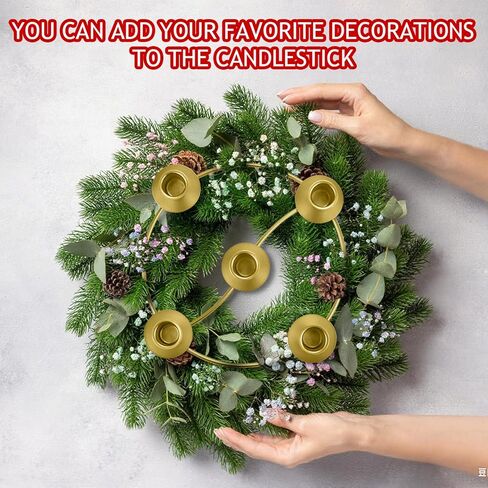 حامل شموع إكليل من MGahyi Advent، حوامل شموع مستديرة لـ 5 شموع مجيء وزينة عيد الميلاد، حامل شموع حلقية معدنية ذهبية لمنزل الكنيسة الطاولة (1، ذهبي) in Kuwait