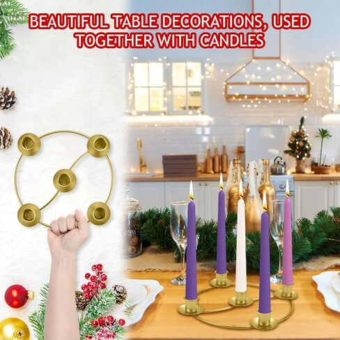 حامل شموع إكليل من MGahyi Advent، حوامل شموع مستديرة لـ 5 شموع مجيء وزينة عيد الميلاد، حامل شموع حلقية معدنية ذهبية لمنزل الكنيسة الطاولة (1، ذهبي) in Kuwait