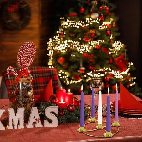 حامل شموع إكليل من MGahyi Advent، حوامل شموع مستديرة لـ 5 شموع مجيء وزينة عيد الميلاد، حامل شموع حلقية معدنية ذهبية لمنزل الكنيسة الطاولة (1، ذهبي) in Kuwait