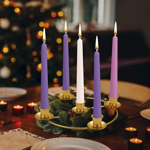 حامل شموع إكليل من MGahyi Advent، حوامل شموع مستديرة لـ 5 شموع مجيء وزينة عيد الميلاد، حامل شموع حلقية معدنية ذهبية لمنزل الكنيسة الطاولة (1، ذهبي) in Kuwait