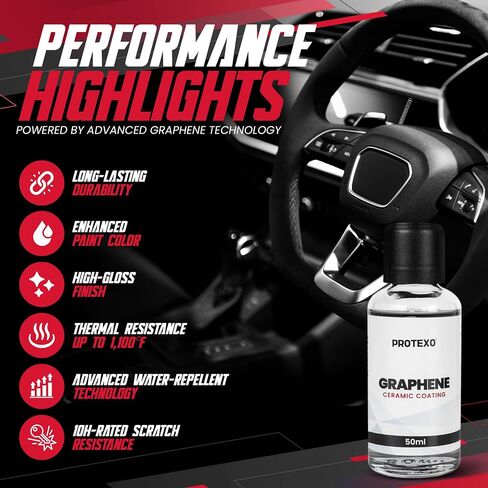 Graphene Ceramic Coating for Cars 50ML | Complete Ceramic Car Coating Kit [PRO] | Invisible & Hydrophobic Nano Auto Coating for Car Paint, Plastic Trim, Wheels, Windshield Glass, & Headlights in Saudi Arabia