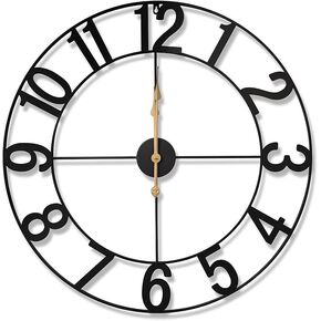 ساعة حائط معدنية كبيرة مقاس 30 بوصة، تعمل بالبطارية، ساعة مزرعة عتيقة صامتة غير موقوتة في الهواء الطلق مع أرقام عربية للفناء وحمام السباحة والحديقة وغرفة المعيشة وديكور المطبخ - أسود in Kuwait