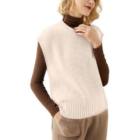Kwoki Women's Round Neck Sweater Vests Casual Loose Sleeveless High Low Hem Ribbed Knit Vest Top Trendy in Saudi Arabia
