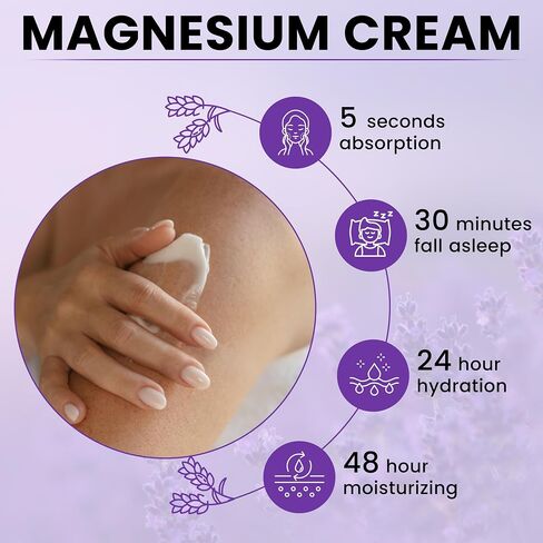 Magnesium Cream for Nighttime Relief - Magnesium Chloride Body Balm - Fast Absorbing Leg, Arm & Chest Lotion - Sleep Support & Wellness Recovery -Safe for Kid - Lavender in Saudi Arabia