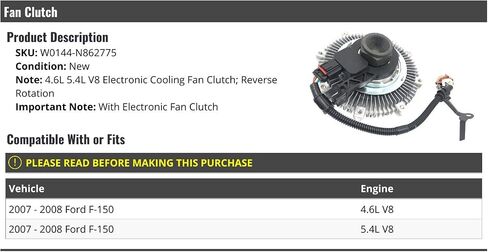 Electronic Cooling Fan Clutch - Compatible with 2007-2008 Ford F150 4.6L 5.4L V8 in Saudi Arabia