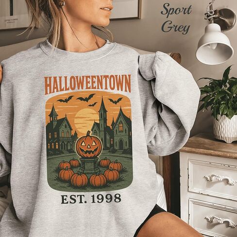 مؤسسة جامعة الهالوين تاون. سويت شيرت 1998 - سويت شيرت ريترو خريف الهالوين للنساء، مريح بياقة دائرية للموسم المخيف، قميص Witchy Hocus Pocus باللون الأبيض in Kuwait