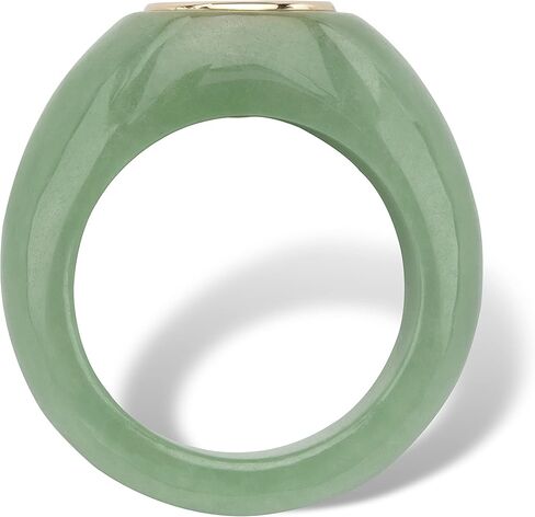 10K Yellow Gold Round Genuine Green Jade "Fortune" Ring in Saudi Arabia