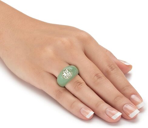10K Yellow Gold Round Genuine Green Jade "Fortune" Ring in Saudi Arabia