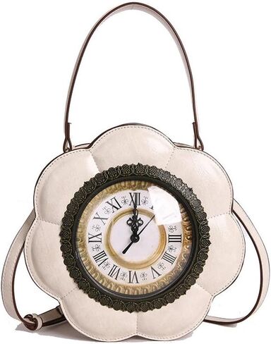Unique Flower Shaped Clock Handbag with Roman Numerals, PU Leather Top Handle Purse, Novelty Fashion Round Watch Shoulder Bag in Saudi Arabia