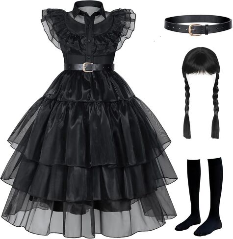 Black costume girls dress for Kids Black Family Costume for Girls Halloween Cosplay Includes Wig (Ages 3-13) in Saudi Arabia