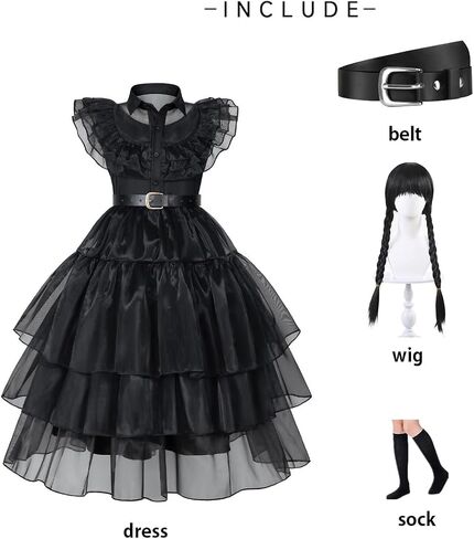 Black costume girls dress for Kids Black Family Costume for Girls Halloween Cosplay Includes Wig (Ages 3-13) in Saudi Arabia