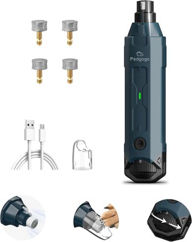 Dog Nail Grinder Super Quiet 45 db 6-Speed Pet Nail Grinder with 2 LED Lights 12000RPM & 3 Grinding Ports Dog Nail Trimmer for Large Medium Small Dogs with Dust Cap & 2 Extra Grinding Heads in Saudi Arabia