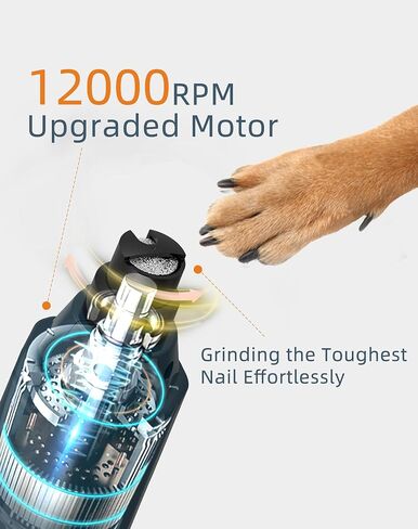 Dog Nail Grinder Super Quiet 45 db 6-Speed Pet Nail Grinder with 2 LED Lights 12000RPM & 3 Grinding Ports Dog Nail Trimmer for Large Medium Small Dogs with Dust Cap & 2 Extra Grinding Heads in Saudi Arabia