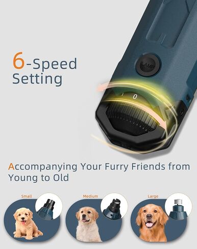 Dog Nail Grinder Super Quiet 45 db 6-Speed Pet Nail Grinder with 2 LED Lights 12000RPM & 3 Grinding Ports Dog Nail Trimmer for Large Medium Small Dogs with Dust Cap & 2 Extra Grinding Heads in Saudi Arabia