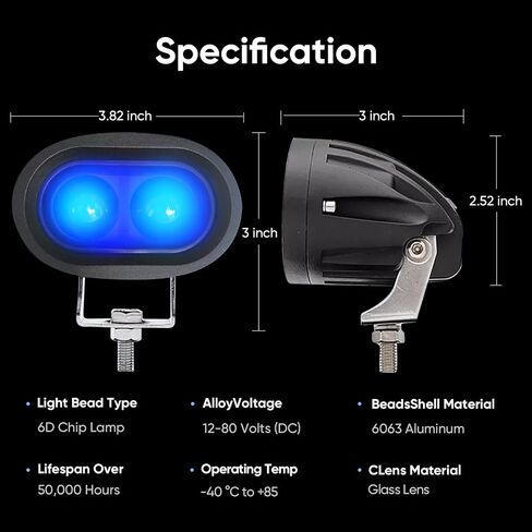 Forklift Safety Light - Blue LED 20W, 50,000-Hour Lifespan,IP68 Waterproof,DC 12-80V,Aluminum Housing - Industrial Forklift Warning Light for Warehouse & Construction Safety,Pedestrian Warning in Saudi Arabia