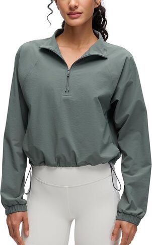 CRZ YOGA Womens Half Zip Lightweight Athletic Jackets Pullover Long Sleeve Workout Casual Outdoor Tops with Pockets in Saudi Arabia