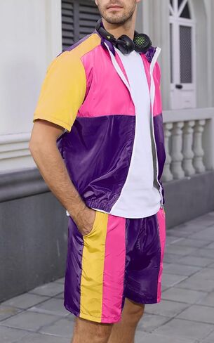 Yisfri الرجال 80s 90s الزي خمر سترة واقية سترة رياضية بدلة ديسكو ملابس تجريب مجموعة in Kuwait