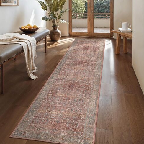 GENIMO Checkered Runner Rug 2x6, Minimalist Geometric Runners for Hallways, Modern Neutral Carpet, Machine Washable Rug Non Slip, Soft Texture & Sleek Design for Elevated Interiors Brown in Kuwait
