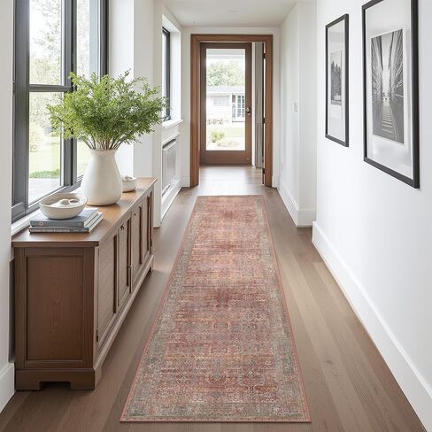 GENIMO Checkered Runner Rug 2x6, Minimalist Geometric Runners for Hallways, Modern Neutral Carpet, Machine Washable Rug Non Slip, Soft Texture & Sleek Design for Elevated Interiors Brown in Kuwait