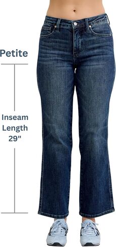 Judy Blue Petite Dark Wash Mid Rise Straight Tummy Control, Inseam 29" in Saudi Arabia