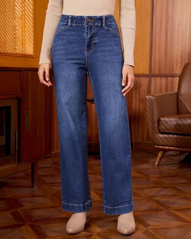 GRAPENT Wide Leg Jeans Woman High Waisted Trendy Stretchy Denim Pants Classic Trouser Jeans with Slash Pockets in Saudi Arabia