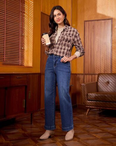 GRAPENT Wide Leg Jeans Woman High Waisted Trendy Stretchy Denim Pants Classic Trouser Jeans with Slash Pockets in Saudi Arabia