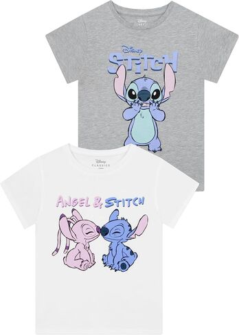 Disney Stitch Girls Short Sleeve T-Shirts Soft Breathable Pack of 2 Stitch Gifts in Saudi Arabia