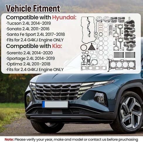 G4KJ 2.4L Engine Rebuild Overhaul Kit w/Crankshaft Piston Set Compatible with Hyundai Sonata Tucson Santa Fe 2011-2019, for Kia Optima Sorento Sportage 2011-2020 23111-2G200 23510-2G500 in Saudi Arabia