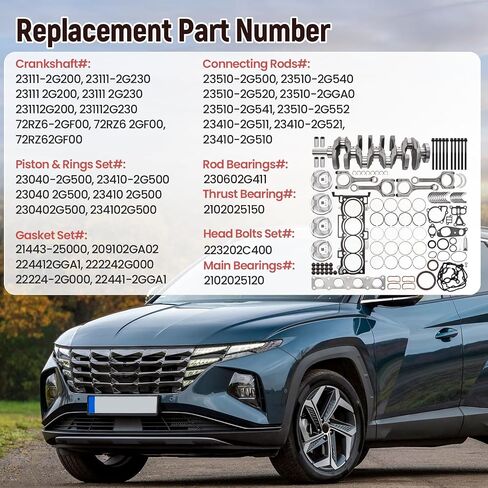 G4KJ 2.4L Engine Rebuild Overhaul Kit w/Crankshaft Piston Set Compatible with Hyundai Sonata Tucson Santa Fe 2011-2019, for Kia Optima Sorento Sportage 2011-2020 23111-2G200 23510-2G500 in Saudi Arabia